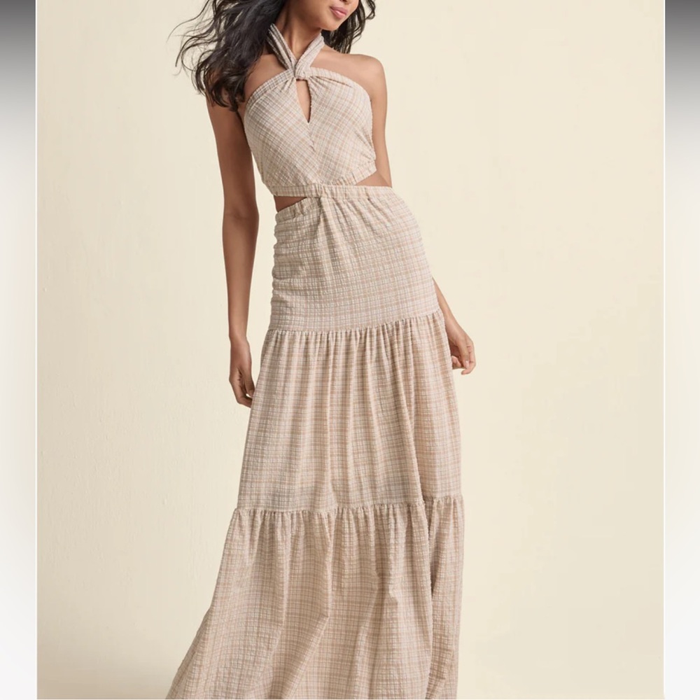 46) Maxi boho cut out dress womens off white NWT size large retails $65.00